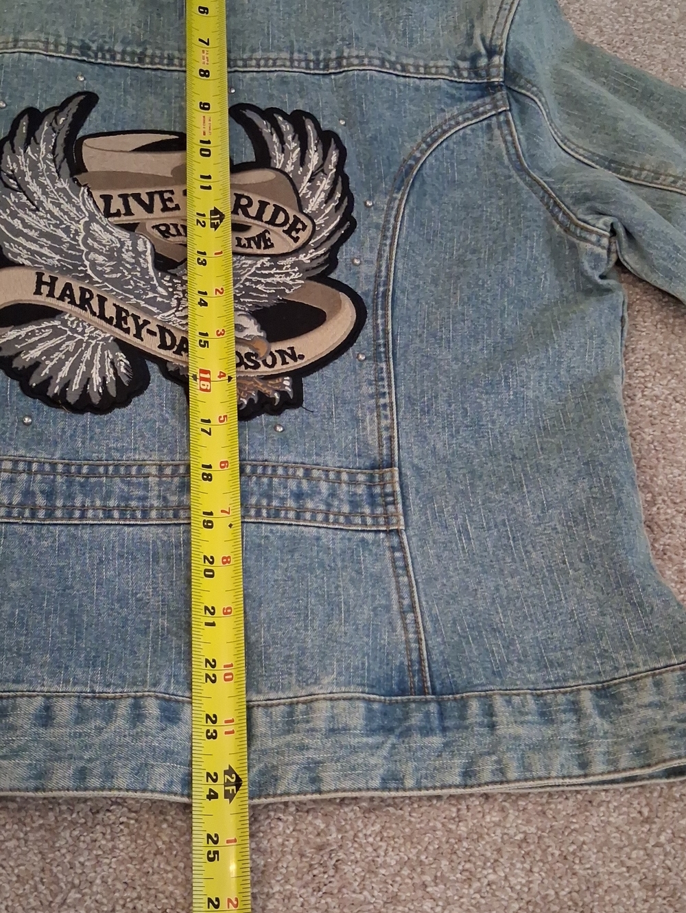 VTG Harley-Davidson Light Blue Distressed Denim Classic "Live To Ride"Jacket (M) - Picture 9 of 12
